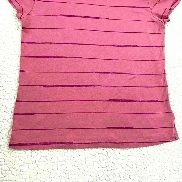 Athleta Pink Striped Organic Cotton Short Sleeve Crew Neck Athletic Tee Size S - Picture 4 of 13